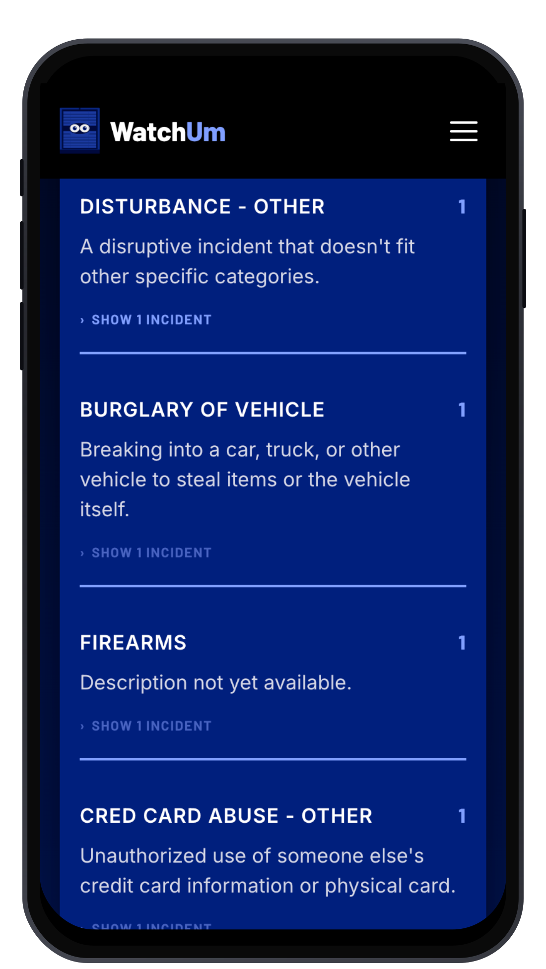 WatchUm incident detail screen