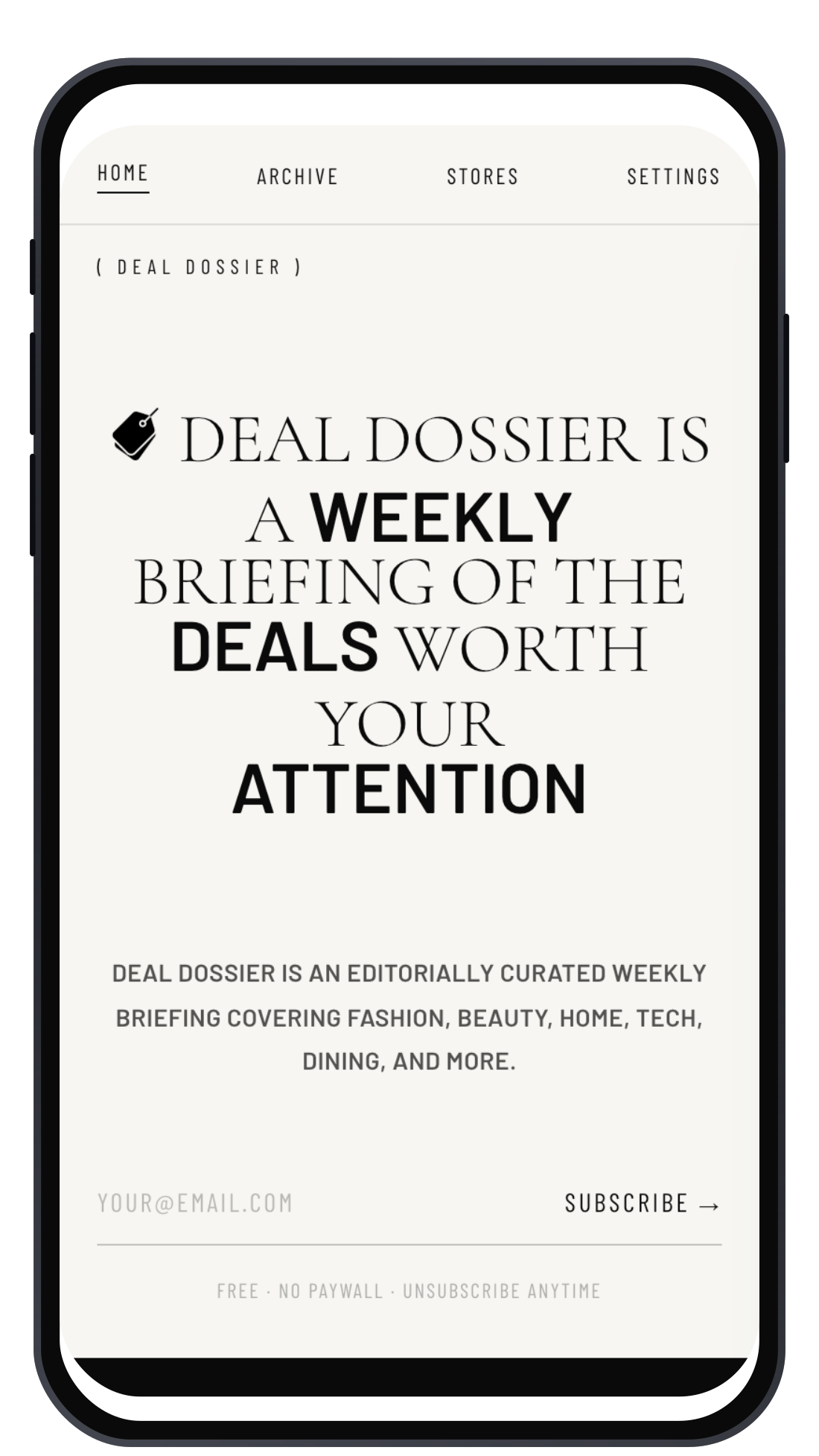 DealDossier home screen